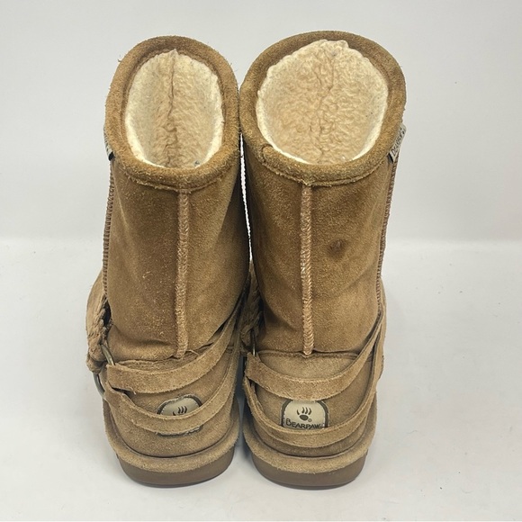 BearPaw Adele Boots Womens 9 Brown Tan Suede Fur Lined Mid Calf Braided Strap - Picture 11 of 16